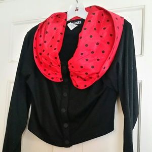 Tangiers Black Top with Red Polka Dor Collar Sz M